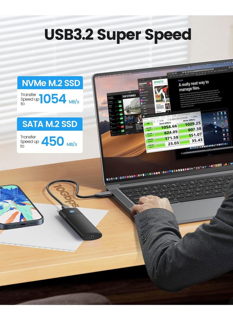 Y&D - M2 NVMe SATA SSD Enclosure Adapter Tool Free, USB C 3.2 Gen 2 10Gbps NVME, 5Gbps NGFF PCIe M Key or B 2230 2242 2260 2280, Aluminum External Reader Support UASP Trim PWDM2 - Image 1