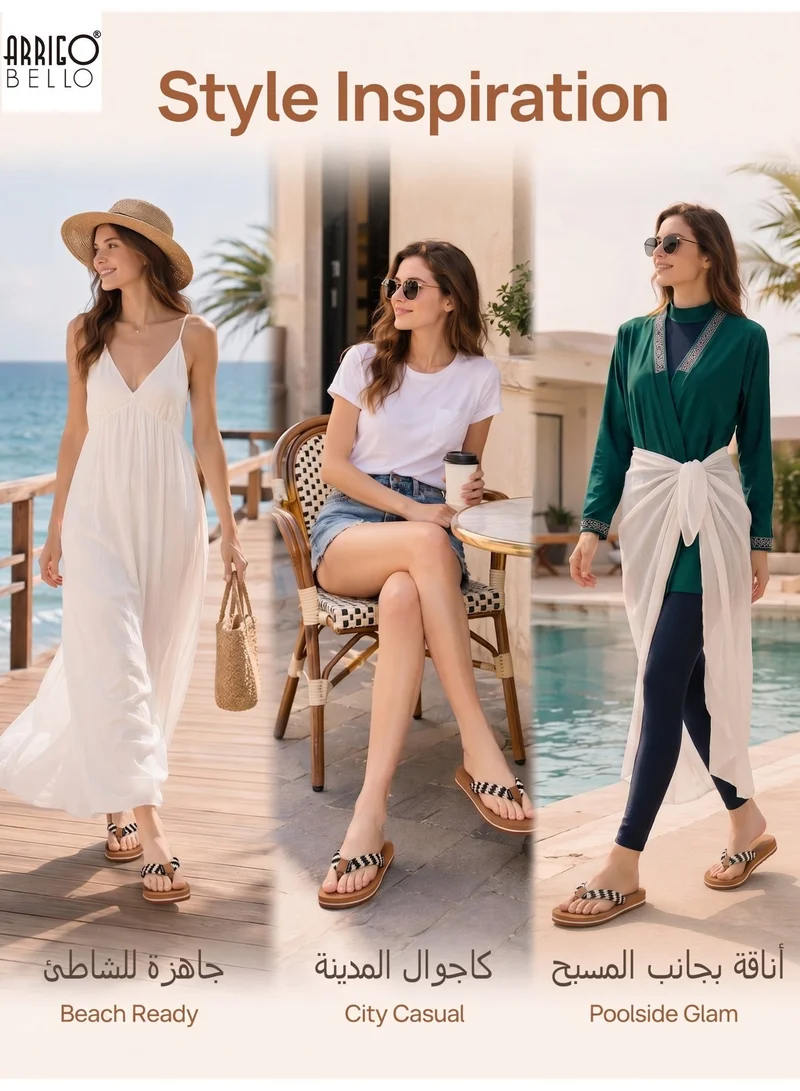 ARRIGO BELLO black Women's Summer Comfort Flip Flops - Stylish Thong Sandals with Non-Slip Rubber Sole for Beach, Walking & Daily Outings for Women | Best Price UAE