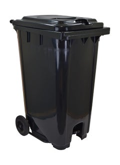 VINSTAR 100 Ltr Black Outdoor Waste Center Pedal Bins, Garbage Can Container With Attached Lid & Two Wheeled - High Density Polyethylene (HDPE) Heavy-Duty  - Image 1
