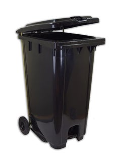 VINSTAR 100 Ltr Black Outdoor Waste Center Pedal Bins, Garbage Can Container With Attached Lid & Two Wheeled - High Density Polyethylene (HDPE) Heavy-Duty  - Image 2