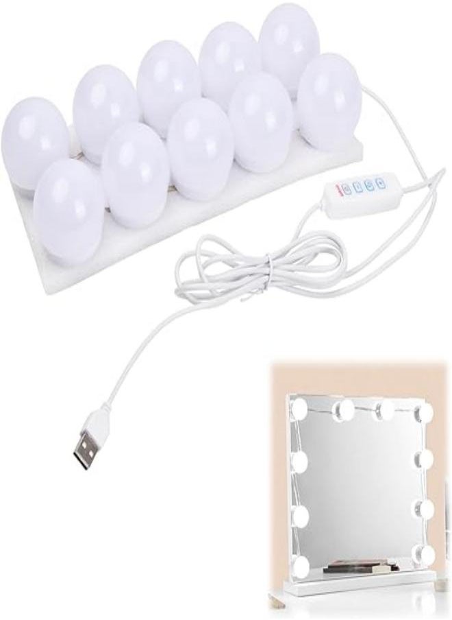 إم مياويان طقم إضاءة مرآة الغرور، 10 لمبات إضاءة LED بنمط هوليوود مع سلك USB، 3 تغييرات في الألوان و9 مستويات من السطوع، ضوء الغرور للزينة والحمام وغرفة النوم  - Image 1