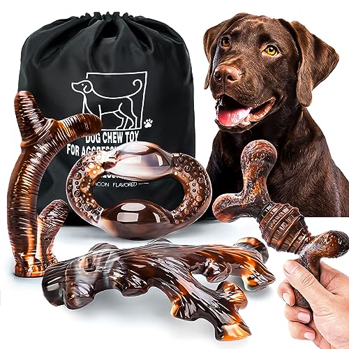 OSORD Dog Chew Toys for Aggressive Chewers 4 Pack Indestructible Dog Toys Bacon Flavor Tough Nylon Bones to Keep Them Busy Medium Large Breed Gifts for Dogs - Image 1