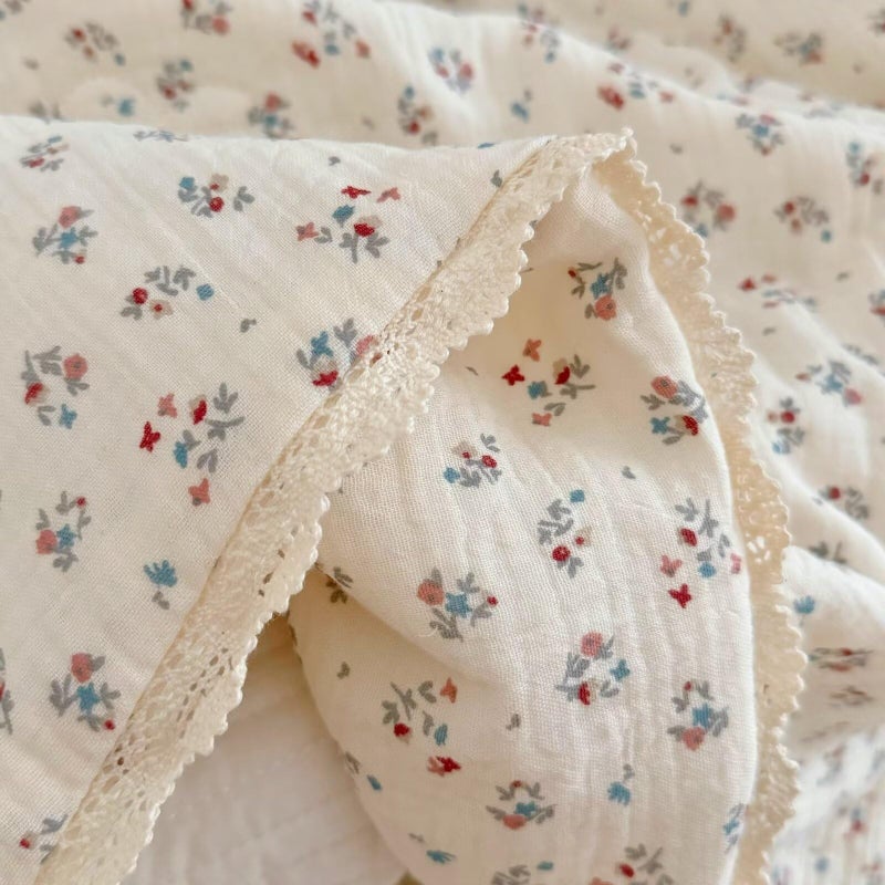 BuLuTu Elegant Floral Muslin Quilt Blankets for Kids Boys Girls Toddler Bed Blanket with Lacey Edges Soft Lightweight Toddler Comforter Crib Quilt for All Seasons, 47x59 Inches - Image 3