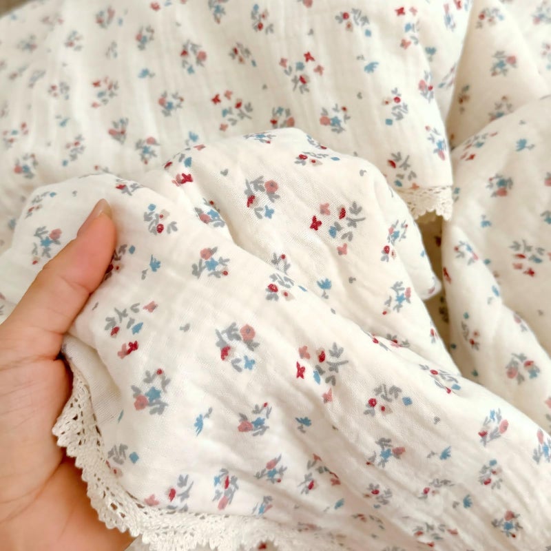 BuLuTu Elegant Floral Muslin Quilt Blankets for Kids Boys Girls Toddler Bed Blanket with Lacey Edges Soft Lightweight Toddler Comforter Crib Quilt for All Seasons, 47x59 Inches - Image 4