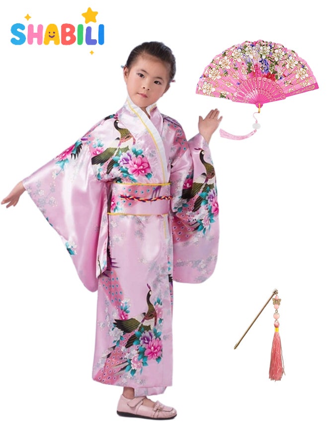 SHABILI Kids Girls Kimono Costume Polyester Peacock Print Cosplay Dress for Masquerade Performance and Photography - Image 1