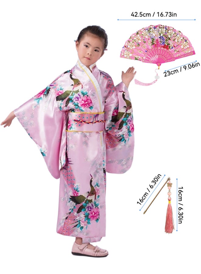SHABILI Kids Girls Kimono Costume Polyester Peacock Print Cosplay Dress for Masquerade Performance and Photography - Image 3