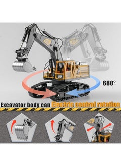 موسيو ألعاب حفارة موسيو للتحكم عن بعد للأولاد، 14 قناة 1:14 Rc Digger ألعاب بناء جرار، محاكاة الدخان، الصوت، الإضاءة، رأس الحفر المعدني، للأولاد 3 4 5 6 7 8 9 10  - Image 4