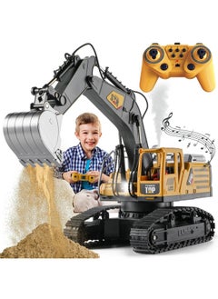 موسيو ألعاب حفارة موسيو للتحكم عن بعد للأولاد، 14 قناة 1:14 Rc Digger ألعاب بناء جرار، محاكاة الدخان، الصوت، الإضاءة، رأس الحفر المعدني، للأولاد 3 4 5 6 7 8 9 10  - Image 1