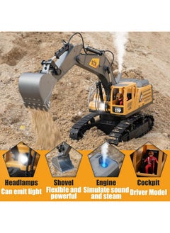 موسيو ألعاب حفارة موسيو للتحكم عن بعد للأولاد، 14 قناة 1:14 Rc Digger ألعاب بناء جرار، محاكاة الدخان، الصوت، الإضاءة، رأس الحفر المعدني، للأولاد 3 4 5 6 7 8 9 10  - Image 2