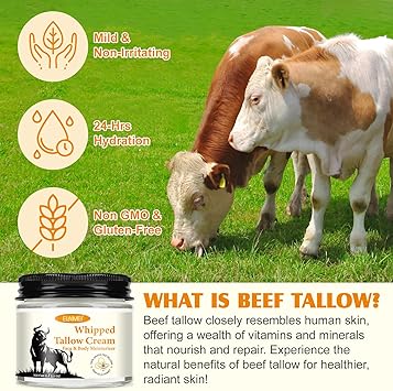 TailaiMei Whipped Beef Tallow Balm for SkinBeef Tallow Honey BalmBeef Tallow Cream for Face and BodyDeeply Nourishing Grass Fed Tallow Balm Moisturizing Skin Care Cream for Dry Skin21 OZ - Image 2