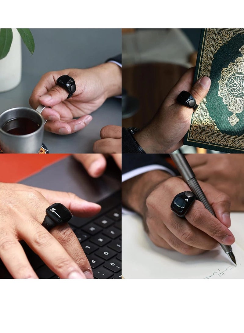 Smart Tasbih Ring18mm and 20mm Smart Ring Waterproof with Vibration Reminder Tasbih Counter and Bluetooth Connection and 5 Daily Prayer Reminders Black - Image 3
