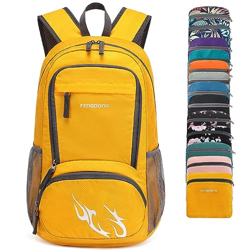 FENGDONG 35L Lightweight Foldable Waterproof Packable Travel Hiking Backpack Daypack for men women Yellow - Image 1