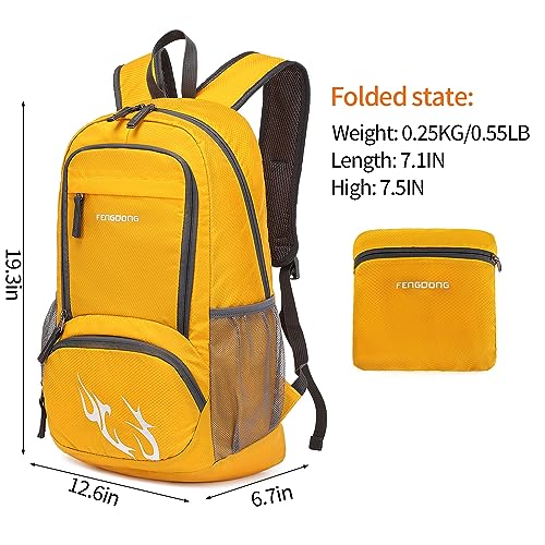 FENGDONG 35L Lightweight Foldable Waterproof Packable Travel Hiking Backpack Daypack for men women Yellow - Image 3