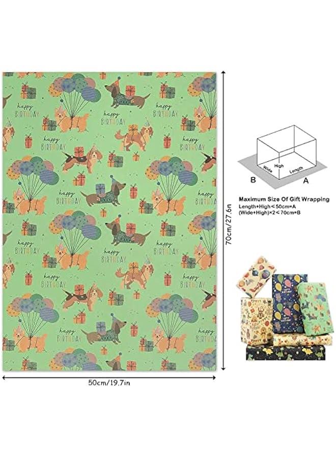 FYLX Happy Animals Dinosaur Party Birthday  Wrap Paper 6 Sheets of 20x28 inches per Sheet Kraft Design - Image 3