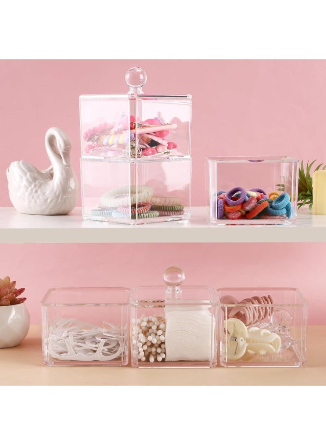 Hair Accessories Organizer, Bathroom Containers for Headbands, Bows, Ties, Tools, Scrunchies, Cotton Swab Organization - Clear 3 Stackable Acrylic Holder With Lids - Image 5