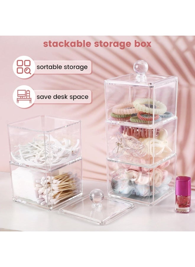 Hair Accessories Organizer, Bathroom Containers for Headbands, Bows, Ties, Tools, Scrunchies, Cotton Swab Organization - Clear 3 Stackable Acrylic Holder With Lids - Image 3