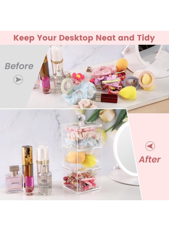 Hair Accessories Organizer, Bathroom Containers for Headbands, Bows, Ties, Tools, Scrunchies, Cotton Swab Organization - Clear 3 Stackable Acrylic Holder With Lids - Image 4