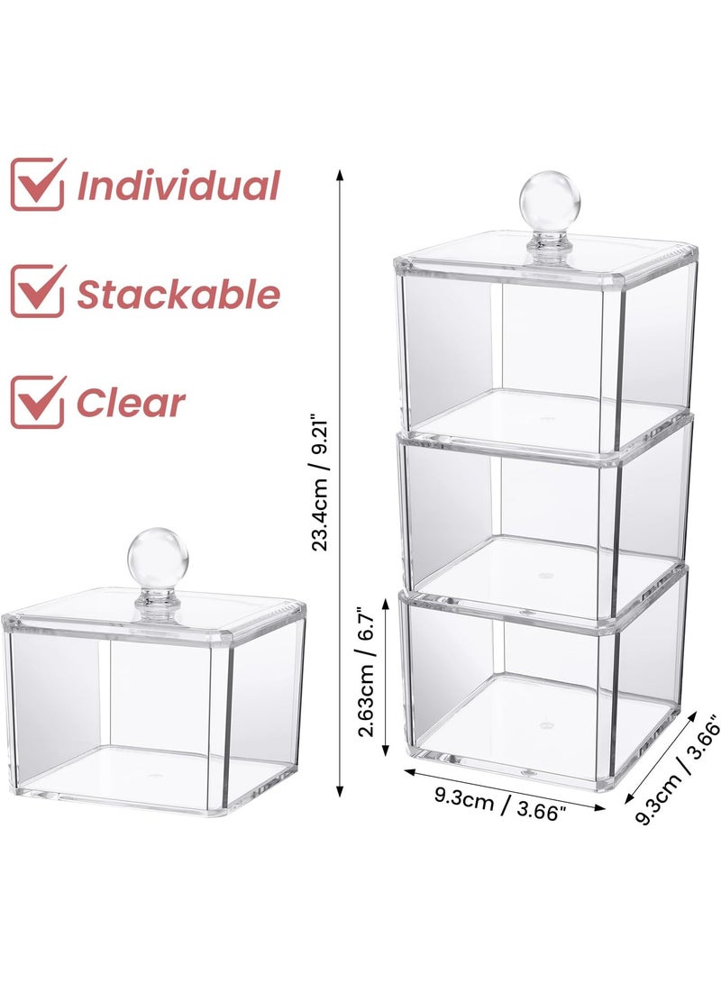 Hair Accessories Organizer, Bathroom Containers for Headbands, Bows, Ties, Tools, Scrunchies, Cotton Swab Organization - Clear 3 Stackable Acrylic Holder With Lids - Image 2