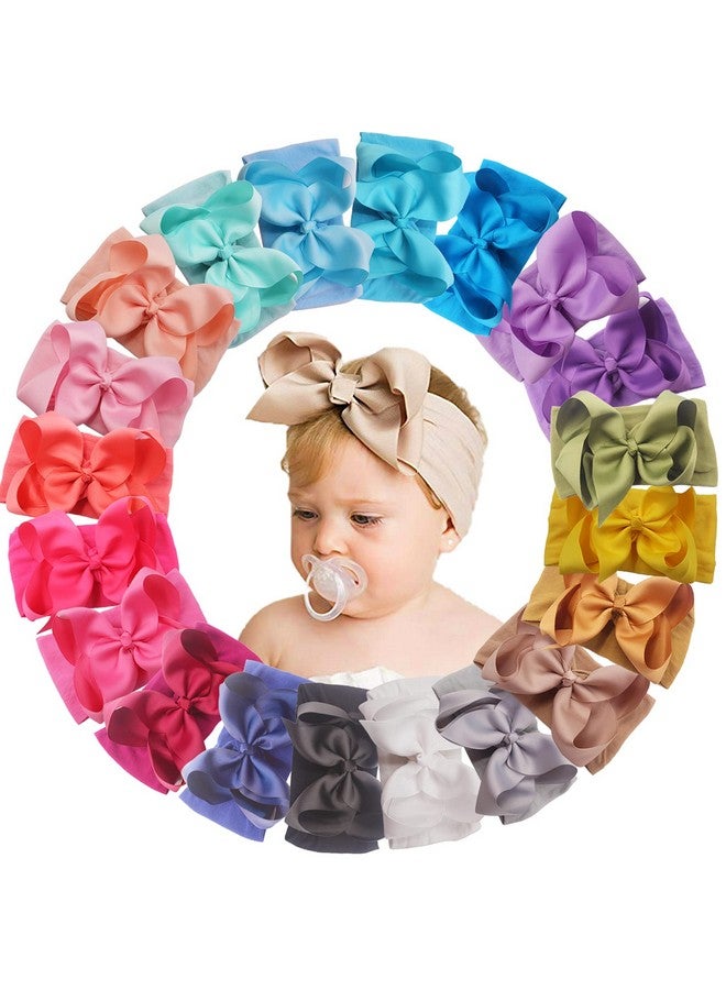 Yxiang 20Pcs Baby Bows Headbands 6" Big Newborns Bows Elastics Nylon Hairbands Ribbon Bow Hair Accessories For Newborns Infants Toddlers Kids - Image 1