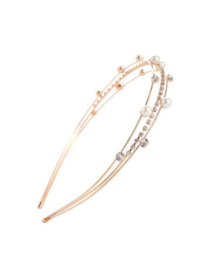 El Regalo Fancy Party 3 Layers Hairband for Girls & Women - Bridal, Wedding Party Pearl AD Hairband (Gold) - Image 1