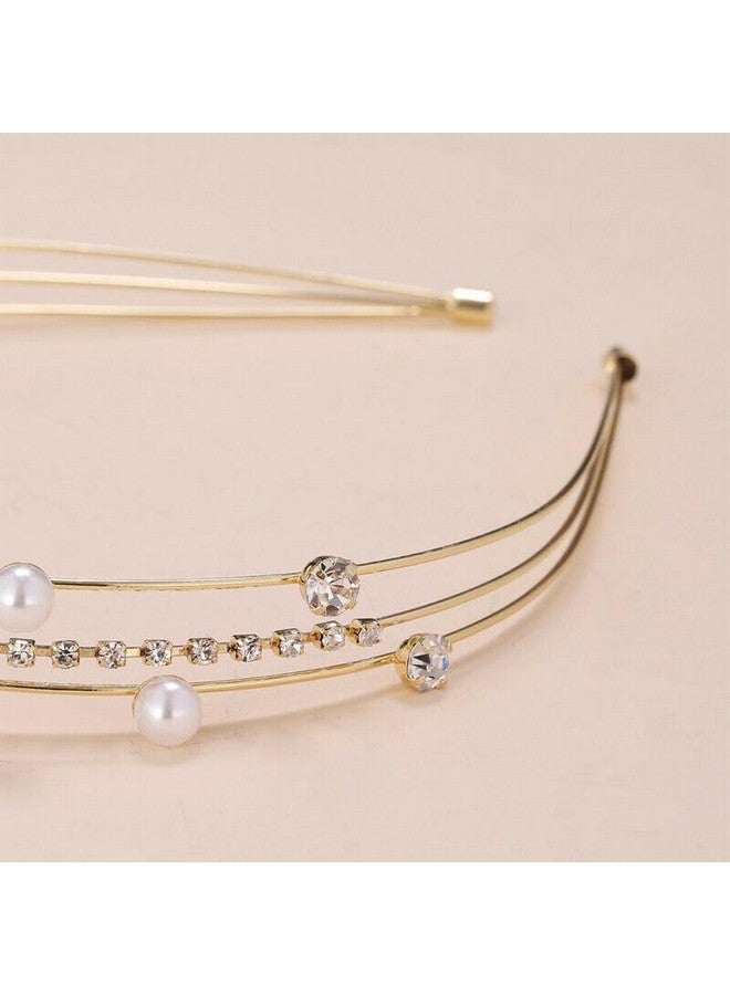 El Regalo Fancy Party 3 Layers Hairband for Girls & Women - Bridal, Wedding Party Pearl AD Hairband (Gold) - Image 3