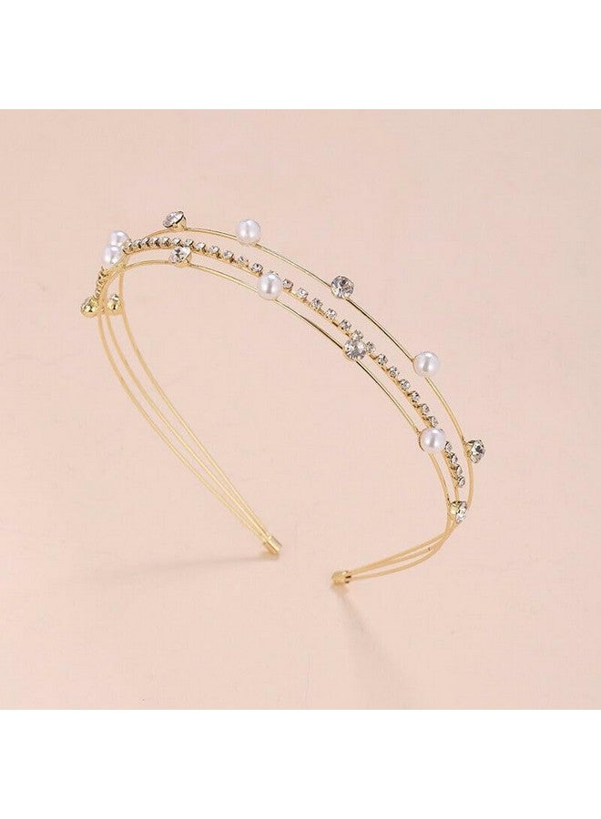 El Regalo Fancy Party 3 Layers Hairband for Girls & Women - Bridal, Wedding Party Pearl AD Hairband (Gold) - Image 2