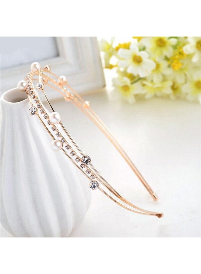 El Regalo Fancy Party 3 Layers Hairband for Girls & Women - Bridal, Wedding Party Pearl AD Hairband (Gold) - Image 5