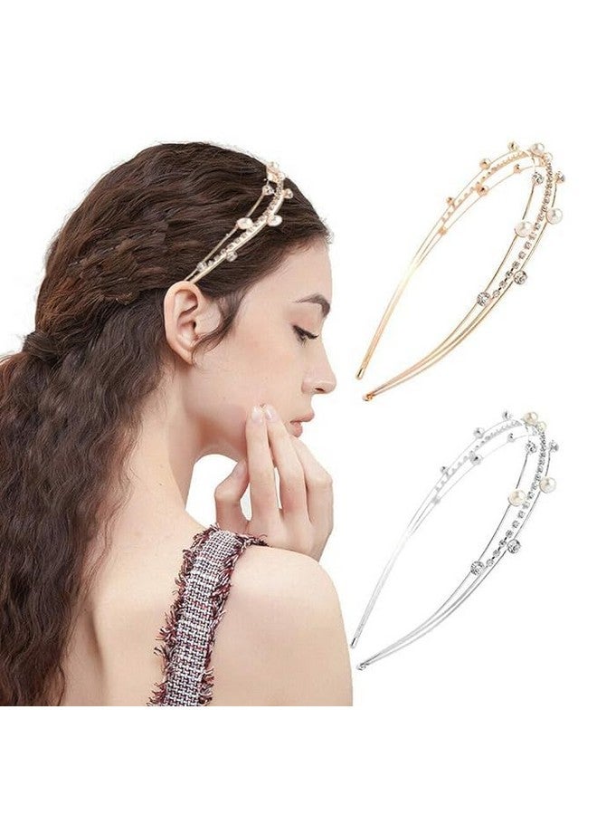 El Regalo Fancy Party 3 Layers Hairband for Girls & Women - Bridal, Wedding Party Pearl AD Hairband (Gold) - Image 4