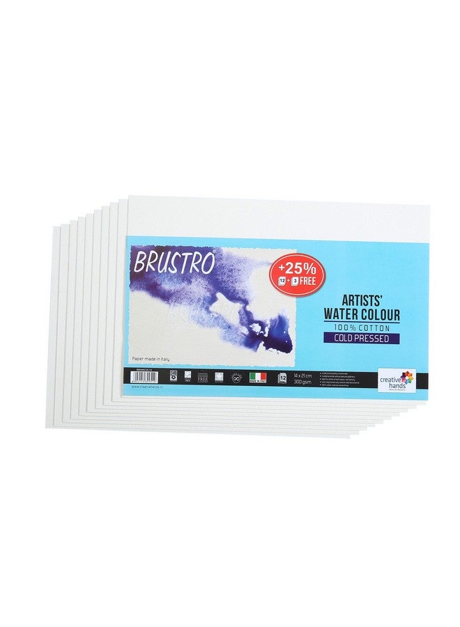 BRUSTRO ورق مائي للفنانين من برسترو 100% قطن 300 GSM 14 × 21 سم مضغوط بارد (12 + 3 ورقات مجانية) - Image 1