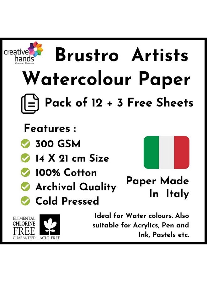 BRUSTRO ورق مائي للفنانين من برسترو 100% قطن 300 GSM 14 × 21 سم مضغوط بارد (12 + 3 ورقات مجانية) - Image 2