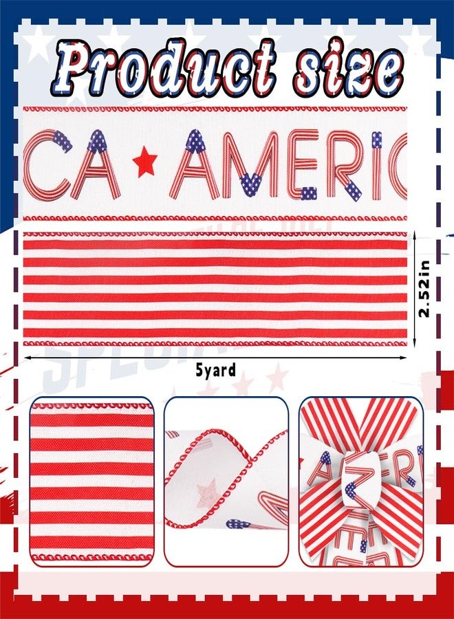 ALIBBON 2 Rolls 2.5" × 5 Yd 4th of July Patriotic Wired Ribbon Independence Day Burlap Ribbons America Red Stripe Ribbon for 4th of July Wreath DIY Crafting Gifts Wrapping Party Decoration - Image 2