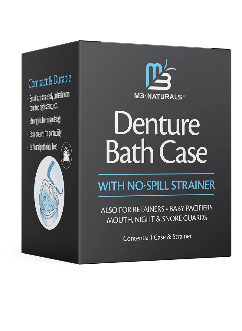M3 Naturals Denture Bath Case and Retainer Case FSA HSA Approved Denture Bath Cup for Invisalign Retainers Mouthguards Dentures Cleaner Kit with Strainer Spill-Free Portable Retainer Cleaner Case by M3 Naturals - Image 2