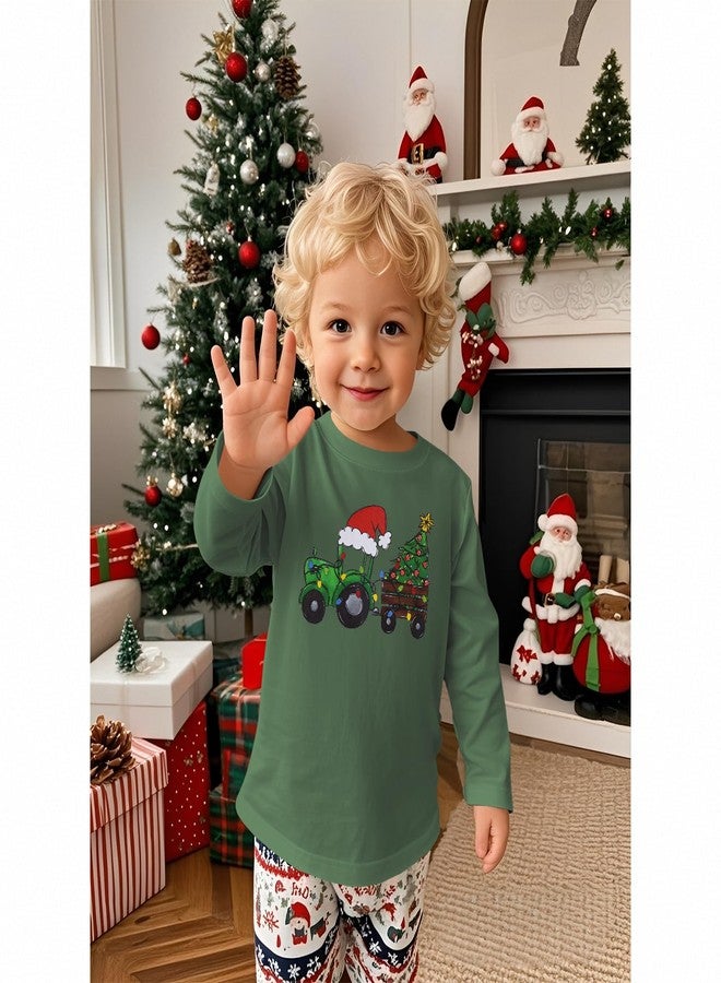 KEKEMI Toddler Boys Merry Christmas Shirts Christmas Tractor Long Sleeve T-Shirt Retro Xmas Tees Holiday Tops Festive Outfit(Green,5-6T) - Image 2