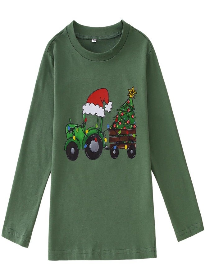 KEKEMI Toddler Boys Merry Christmas Shirts Christmas Tractor Long Sleeve T-Shirt Retro Xmas Tees Holiday Tops Festive Outfit(Green,5-6T) - Image 1