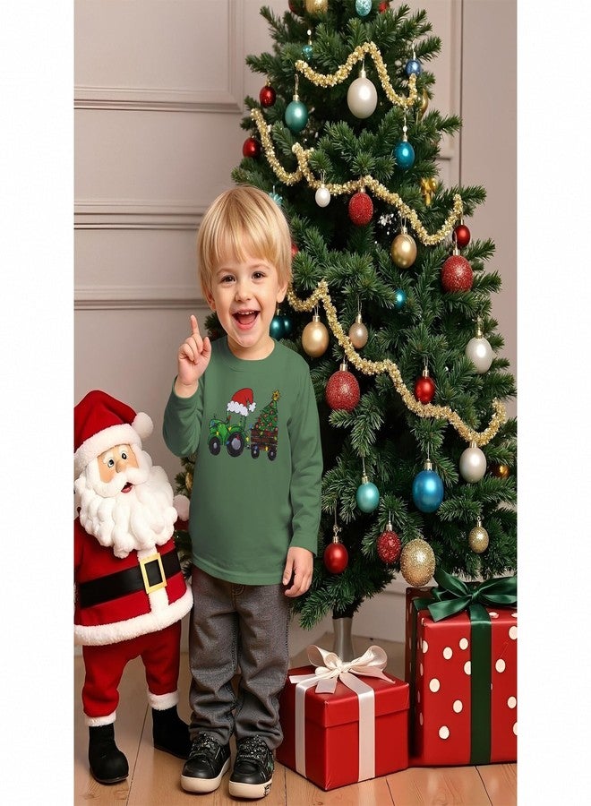 KEKEMI Toddler Boys Merry Christmas Shirts Christmas Tractor Long Sleeve T-Shirt Retro Xmas Tees Holiday Tops Festive Outfit(Green,5-6T) - Image 4