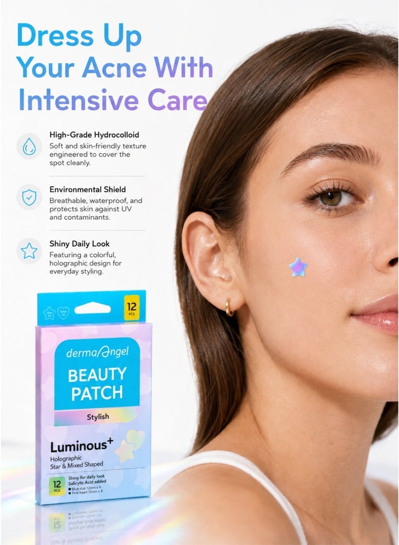 DERMA ANGEL Spot Beauty Patch Stylish Luminous+ Blue Stars and Pink Hearts 12 Count - Image 3