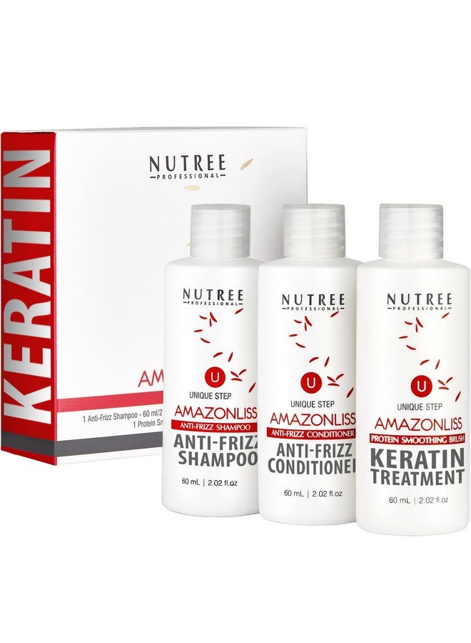 Amazonliss Brazilian Keratin Smoothing Treatment Blowout Straightening System For Dry And Damaged Hair Threestep Protein Hair Treatment Formaldehyde Free(Shampoo Conditioner And Keratin Each 2.02 Fl Oz) - Image 1