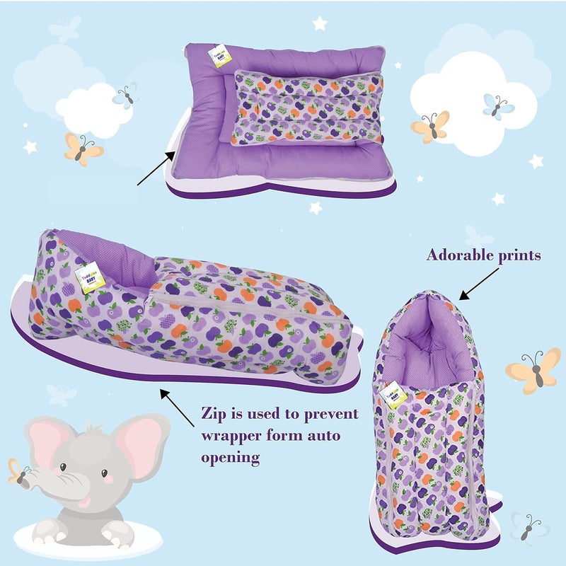 Toddylon Baby Carry Bags 3 in 1 Bed | Wrapper | Newborn Boys Girls | Wearable Blankets | Cotton (0-6 Months) Purple - Image 3