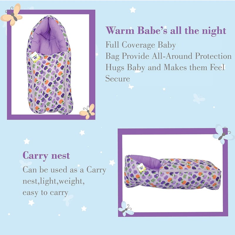 Toddylon Baby Carry Bags 3 in 1 Bed | Wrapper | Newborn Boys Girls | Wearable Blankets | Cotton (0-6 Months) Purple - Image 2