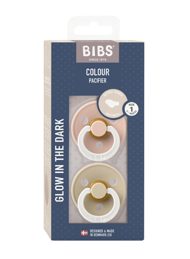BIBS Colour Anatomical Pacifier 2-Pack Size 1 Latex – Blush GLOW / Vanilla GLOW (0-6 Months) - Image 2