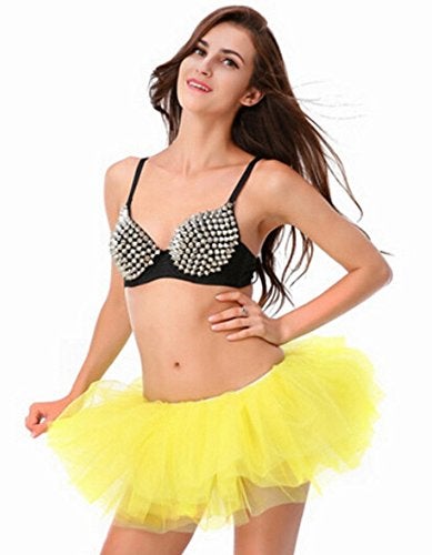 v28 Women's Teen Adult Classic Elastic 3 4 5 Layered Tulle Tutu Skirt (One Size, Yellow 5Layer) - Image 2