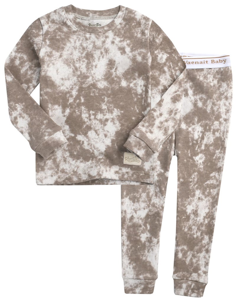 VAENAIT BABY 12M-12 Toddler Kids Boys Girls 100% Cotton Marbling Sung Fit Sleepwear Pajamas 2pcs Pjs Set, B02-beige, 4-5 years - Image 1