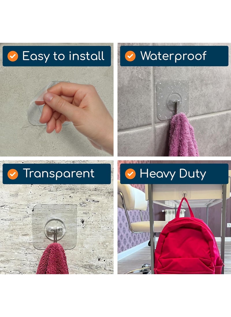 SHOPPOFOBIX SHOPPOFOBIX Adhesive Hooks 132LBMax Heavy Duty Self Adhesive Hooks Transparent Waterproof and Oilproof Wall Hooks for Kitchen Bathroom Shower Door Outdoor Transparent Round 10  - Image 4