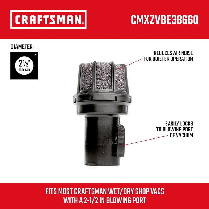 CRAFTSMAN CMXZVBE38660 212 in Muffler Diffuser Wet Dry Vac Attachment IndustrialGrade Shop Vacuum Accessory for Diffusing the Airstream While Cleaning Fits 212 in Hose Diameter - Image 3