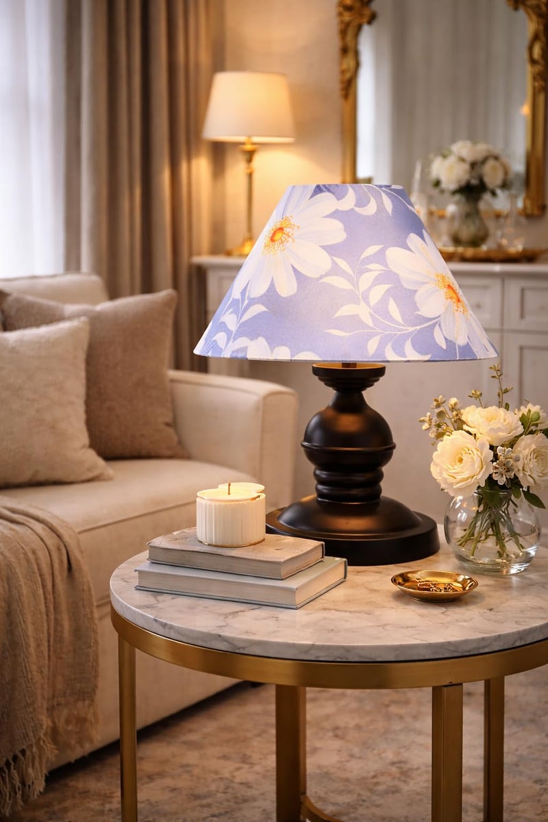 tu casa Urban Radiance Table Lamp | Black Metal Base | Narcissus Floral Satin Shade | Decorative Bedside & Study Lamp for Bedroom Living Room Office | Home Décor & Gifting - Image 4