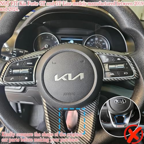 MUXEE 3 قطع غطاء عجلة القيادة زينة ملصق ديكور داخلي لكيا فورت كيراتو K3 2019 2020 2021 2022 2023 2024 - ملحقات داخلية رياضية من ألياف الكربون ABS (لا تناسب موديلات GT و GT Line) - Image 2