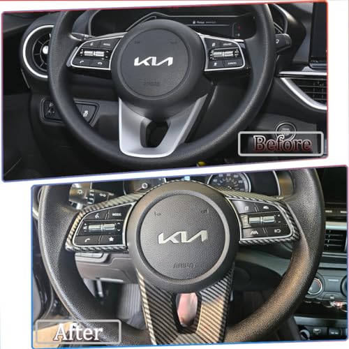 MUXEE 3 قطع غطاء عجلة القيادة زينة ملصق ديكور داخلي لكيا فورت كيراتو K3 2019 2020 2021 2022 2023 2024 - ملحقات داخلية رياضية من ألياف الكربون ABS (لا تناسب موديلات GT و GT Line) - Image 3