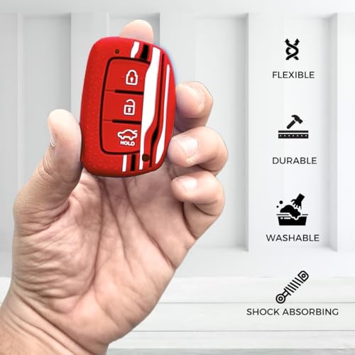 KEYCEPT Tristar Key Cover for Hyundai Grand i10 NIOS Asta| Venue| i20| Aura| Creta| Exter| i20 Elite| Verna 4s| i20 Active| Venue Sx| Elantra 3 Button Smart Key. (Red) - Image 4