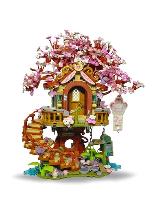 Generic - Mini Cherry-Blossom-Treehouse Building Blocks Set- Icons Japanese Bonsai Sakura Tree House Flower Construction Building Blocks Collection Set 1149 PCS for Adults and Famliy - Image 1