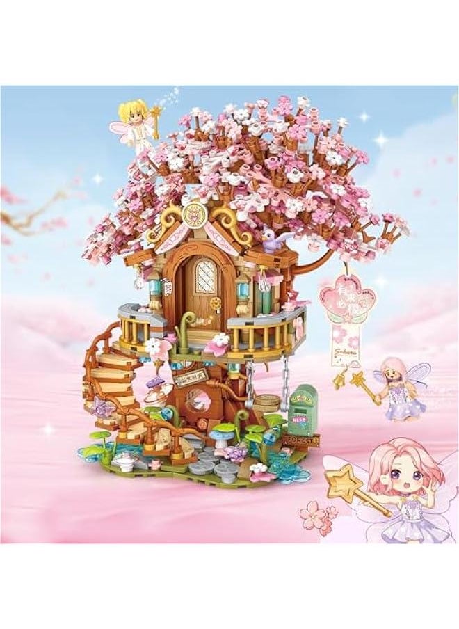 Generic - Mini Cherry-Blossom-Treehouse Building Blocks Set- Icons Japanese Bonsai Sakura Tree House Flower Construction Building Blocks Collection Set 1149 PCS for Adults and Famliy - Image 1